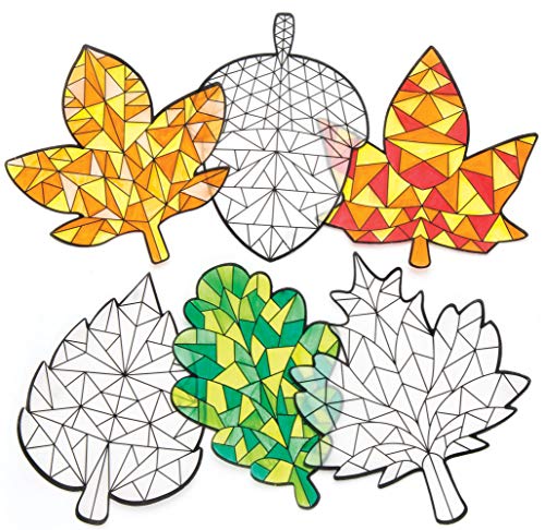 Baker Ross AR646 Herbstfarbe in Fensterdekorationen, Fensterbilder für Kinder, Sonnenfänger, Buntglas-Effekt, für Kinder zum Basteln und Präsentieren, 12 Stück von Baker Ross