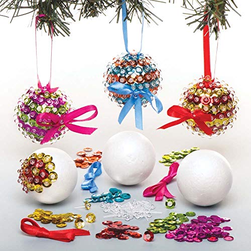 Baker Ross AR754 Pailletten-Kugel-Sets für den Weihnachtsbaum, kreatives Kunst- und Bastelzubehör für Kinder zum Basteln und Dekorieren (3 Stück), diverse Farben von Baker Ross