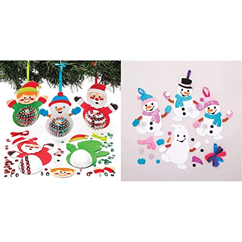 Baker Ross AR759 Pailletten-Dekorationssets, Weihnachtsfiguren, 3 Stück, sortiert & AT160 Weihnachtskugeln Mix & Match Schneemann (6 Stück) Christbaumschmuck Bastelset für Kinder, Sortiert von Baker Ross