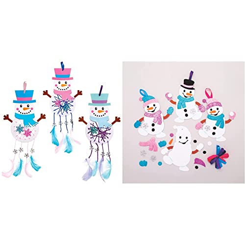 Baker Ross AT169 Schneemann Traumfänger Bastelset (4 Stück) Weihnachten Basteln Kinder, Sortiert & AT160 Weihnachtskugeln Mix & Match Schneemann (6 Stück) Christbaumschmuck Bastelset, Sortiert von Baker Ross
