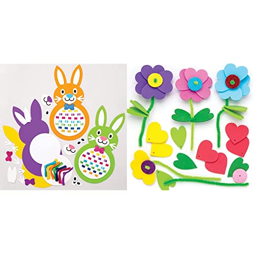 Baker Ross AT437 Osterhasen-Websets, kreatives Kunst- und Bastelzubehör, 2,5 x 35,5 x 17,5 cm, 6 Stück & Stapel-Bastelsets „Blumen“ zum Kombinieren – Frühlings-Bastelidee für Kinder zum Gestalten von Baker Ross