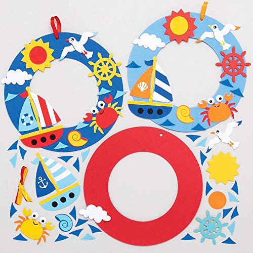 Baker Ross AT876 Kranz-Dekorationssets mit Meeresmotiv, Schaumstoff-Bastelaktivitäten für Kinder zum Zusammenbauen, Dekorieren und Präsentieren, ideal als Geschenk für kreative Kinder, 3 Stück, Rot von Baker Ross