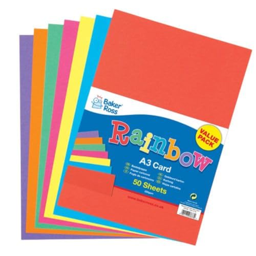 Baker Ross AV536 A3 Regenbogen farbige Karte - Packung mit 50, Karte für Kunst und Handwerk Projekte von Baker Ross