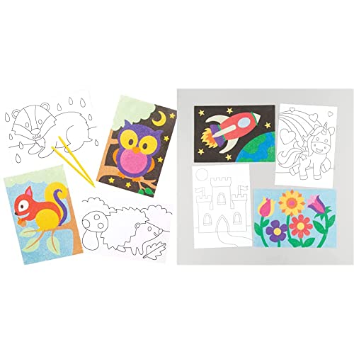 Baker Ross AW883 Woodland Animal Sand-Kunstbilder für Kinder, 8 Stück, Sortiert & Sand- und Glitterbilder zum Basteln – Kreatives Bastelset (8 Stück), Weiß von Baker Ross