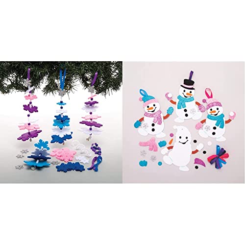 Baker Ross AW901 Schneeflocken Steck-Bastelsets (6 Stück) Festliches Bastelhandwerk für Kinder, Sortiert & AT160 Weihnachtskugeln Mix & Match Schneemann (6 Stück), Sortiert von Baker Ross