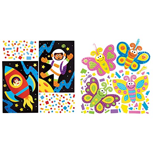 Baker Ross AW910 Solarsystem Mosaik-Kits, Kunst und Handwerk für Kinder (4 Stück), Sortiert & Mosaik-Bastelsets „Schmetterlinge“ (4 Stück) – Selbstklebende Mosaike für Kinder von Baker Ross
