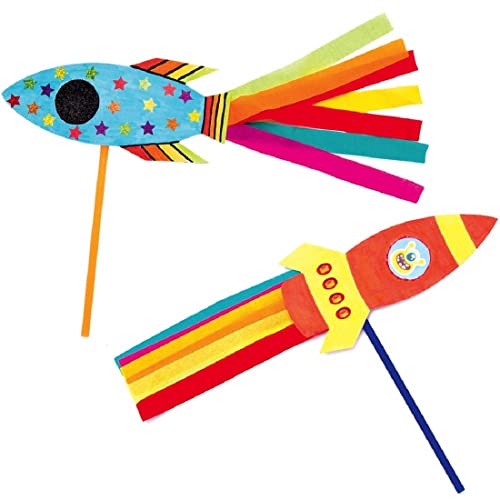 Baker Ross AX180 Rocket Wand Kits - Rohlinge aus Karton, Raketen, für Kinder zum Gestalten und Dekorieren, ideal für Schularbeiten, Heimaktivitäten und Bastelgruppenprojekte von Baker Ross