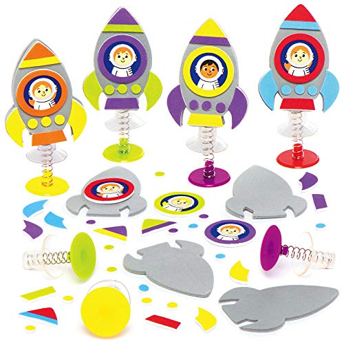 Baker Ross AX181 Weltraumraketen-Springspielzeuge, 8 Stück, kleines Knallspielzeug mit lustigen Raumfahrer-Figuren zum Basteln, Schaumstoff-Aufkleber, Kunstspielzeug von Baker Ross
