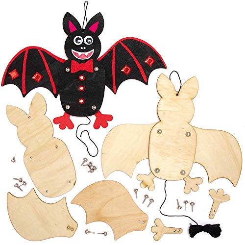 Baker Ross AX195 Holz-Marionetten-Set, Halloween-Fledermaus, Bastelsets für Kinder, 4 Stück von Baker Ross