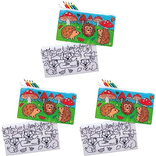 Baker Ross AX206 Waldtiere Federmäppchen aus Stoff zum Ausmalen - 4 Stück, Kreativsets und Bastelbedarf für Kinder zum Basteln und Dekorieren zur Winterzeit (Packung mit 3) von Baker Ross