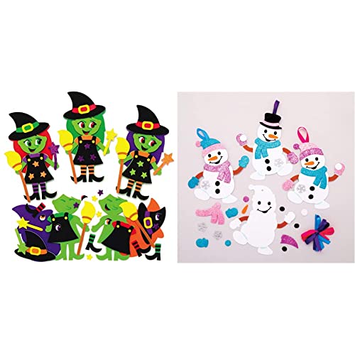 Baker Ross AX219 Halloween Hexen Mix & Match Deko Magnete Bastelset für Kinder - 8 Stück & AT160 Weihnachtskugeln Mix & Match Schneemann (6 Stück) von Baker Ross