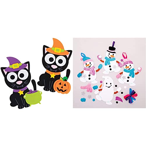 Baker Ross AX222 Magnetsets, Motiv: Halloween-Hexen-Katze zum Mischen und Kombinieren, 8 Stück, Kunst und Handwerk für Kinder & AT160 Weihnachtskugeln Mix & Match Schneemann (6 Stück), Sortiert von Baker Ross