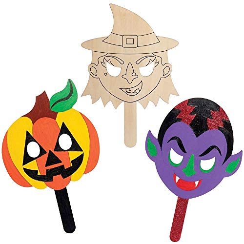 Baker Ross AX225 Halloween Holzmasken Bastelset für Kinder - 4 Stück, Kreative Künstler- und Bastelbedarf zum Basteln und Dekorieren in der Herbstzeit von Baker Ross
