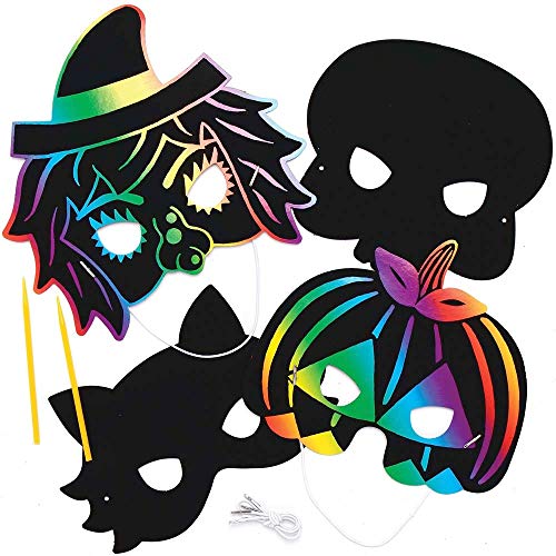 Baker Ross AX228 Halloween Scratch Art Kratzkunst Masken Bastelset für Kinder - 8 Stück, Kreativsets und Bastelbedarf zum Basteln und Dekorieren zur Winterzeit von Baker Ross