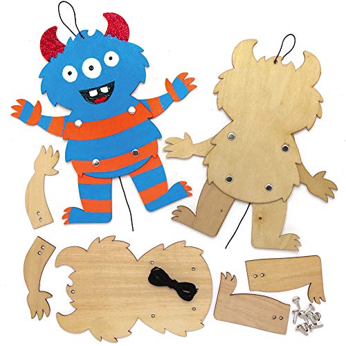 Baker Ross AX243 Halloween Monster Puppen aus Holz Bastelset für Kinder - 4 Stück, Kreative Künstler- und Bastelbedarf zum Basteln und Dekorieren zur Winterzeit von Baker Ross