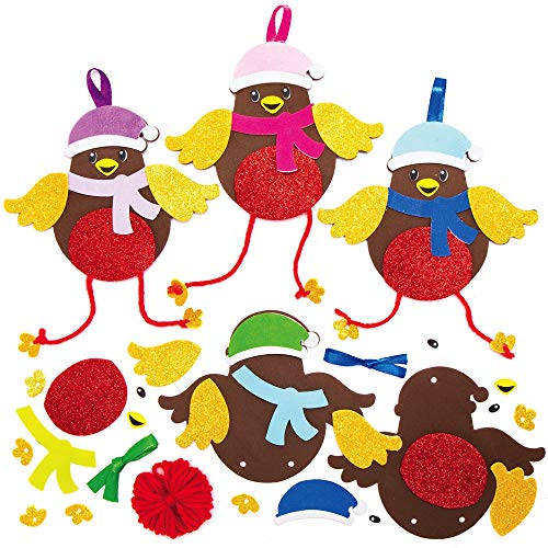 Baker Ross AX345 Festliche Rotkehlchen Mix & Match Deko Anhänger Bastelset für Kinder - 8 Stück, Festliche Kreativsets und Bastelbedarf zum Basteln und Dekorieren zur Weihnachtszeit, Rotkehlchen von Baker Ross