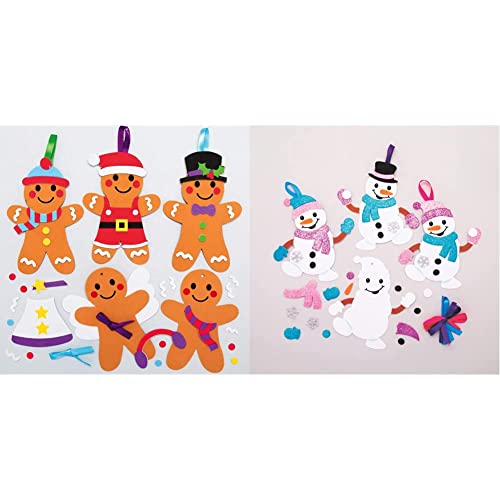 Baker Ross AX357 gemischte Lebkuchenmann-Kits, 8 Stück, Weihnachtskunst und Basteln & AT160 Weihnachtskugeln Mix & Match Schneemann (6 Stück) Christbaumschmuck Bastelset für Kinder, Sortiert von Baker Ross
