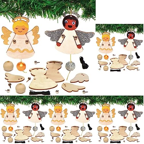 Baker Ross AX386 Engel Puppendekorationen aus Holz Bastelset für Kinder - 4 Stück, Festliche Kreativsets und Bastelbedarf zum Basteln und Dekorieren zur Weihnachtszeit (Packung mit 5) von Baker Ross