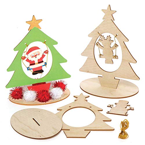 Baker Ross AX428 Weihnachtsbaum Charakter aus Holz Bastelset für Kinder - 4 Stück, Festliche Kreativsets und Bastelbedarf zum Basteln und Dekorieren zur Weihnachtszeit, Mittel von Baker Ross