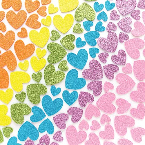 Baker Ross AX702 Glitzer Regenbogen Herz Sticker - 210 Stück, Moosgummi Pastelfarben Aufkleber für Kinder zum Basteln, Gestalten und Dekorieren von Baker Ross