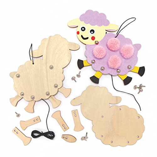 Baker Ross AX822 Schaf Marionette Holz Bastelset - 3er Pack, Kreativset zum Basteln für Kinder von Baker Ross