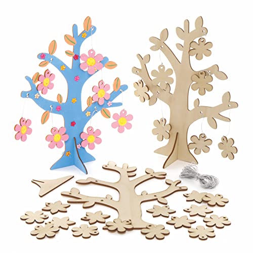 Baker Ross AX868 Blumen Baum Bastelset - 2er Pack, Holz Basteln für Kinder zum Malen, Dekorieren und Verschenken zum Valentinstag oder Muttertag von Baker Ross