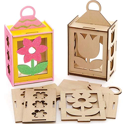 Baker Ross AX885 Blumen Laterne Bastelset aus Holz - 3er Pack, Holzlaterne mit Frühling Motiven für Kinder zum Basteln von Baker Ross