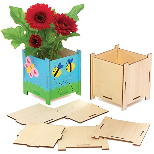 Baker Ross Blumentopf-Bastelsets aus Holz - 4er-Pack, Bastelsets für Kinder (AT883) von Baker Ross