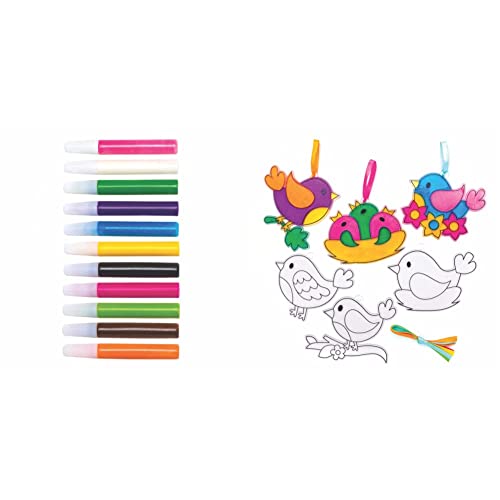 Baker Ross Creativity AT943 Sonnenfänger-Farbstifte, lustige Kunststoffdesigns für Kinder zum Ausmalen und Dekorieren (12 Stück) & Vogel Fensterdeko, Bastelsets für Kinder (10er Pack) von Baker Ross