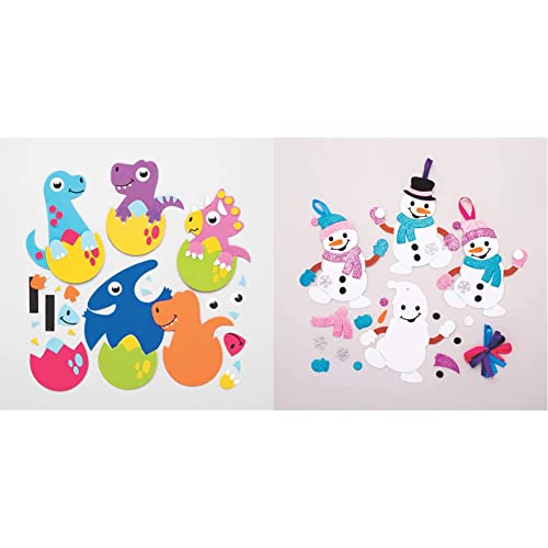 Baker Ross Dinosaurier-Ei-Magnet-Bastelsets, für Kinder-Kunsthandwerksprojekte (8 Stück) & AT160 Weihnachtskugeln Mix & Match Schneemann (6 Stück) Christbaumschmuck Bastelset für Kinder, Sortiert von Baker Ross