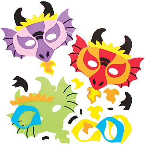 Baker Ross Drache Masken Bastelset für Kinder (4 Stück) Kleine Geschenke zum Basteln und Dekorieren zur Frühlingszeit von Baker Ross