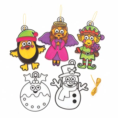 Baker Ross FC187 Weihnachtsfiguren mit Wackelaugen Sonnenfänger Bastelset - 8 Stück, Buntglaseffekt für Kinder zum Bemalen, Basteln und Aufhängen, Weihnachtsbastel Ideen, Weihnachtsdeko zum Basteln von Baker Ross