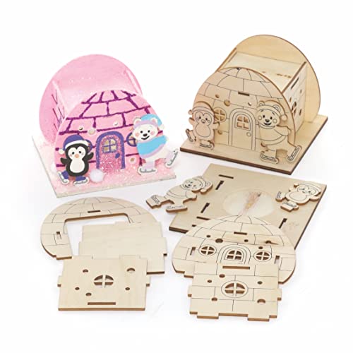 Baker Ross FC267 Arktische Tiere Teelichthalter Bastelset aus Holz - 3er Pack, Holzteelichthalter für Kinder zum Basteln und Bemalen, Weihnachtsbastelsets von Baker Ross