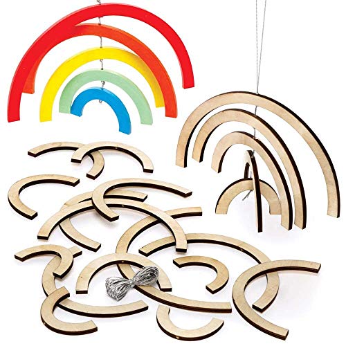 Baker Ross FE125 Regenbogen-Holzspiralen-Dekorationssätze, 4 Stück, Holzhandwerk für Kinder zum Gestalten, Bemalen und Dekorieren, Basteln Sie Ihr eigenes Ornament, für Kinder, Mittel von Baker Ross
