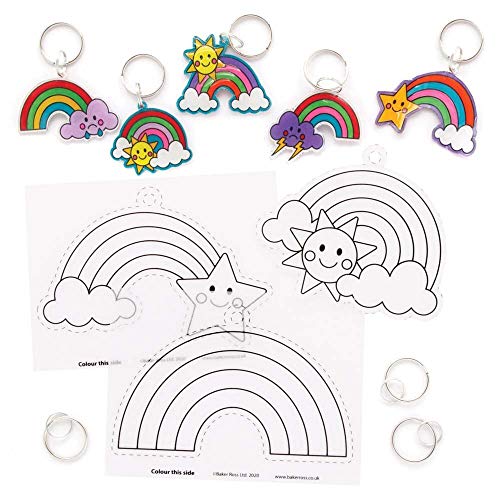 Baker Ross FE147 schrumpfende Regenbogen-Schlüsselanhänger, Schlüsselanhänger zum Basteln zum Ausmalen, Selber machen und Präsentieren für Kinder, 8 Stück von Baker Ross