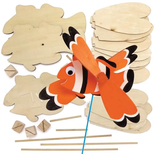 Baker Ross FE231 Windräder-Bastelsets aus Holz, Motiv: tropische Fische, 3 Stück, für Kunst- und Bastelprojekte, Holzhandwerk für Kinder zum Dekorieren, Gestalten und Präsentieren von Baker Ross