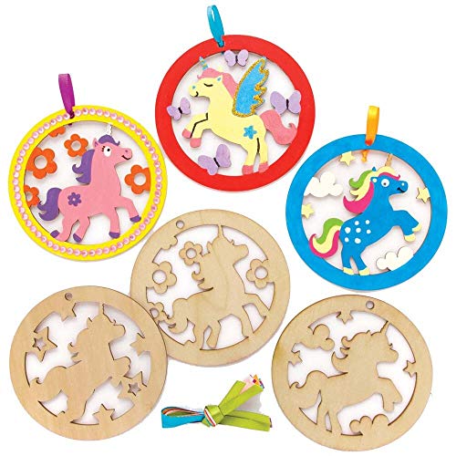 Baker Ross FE245 Einhorn Holz Dekoration zum Aufhängen - 10er Pack, Deko Bastelset für Kinder zum Basteln, Kindergeburtstag Basteln von Baker Ross