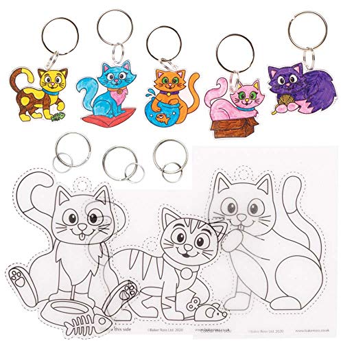 Baker Ross FE361 schrumpfende Katzen-Schlüsselanhänger - 8 Stück, Schlüsselanhänger zum Basteln zum Ausmalen, Machen und Präsentieren, Machen Sie Ihre eigenen für Kinder von Baker Ross
