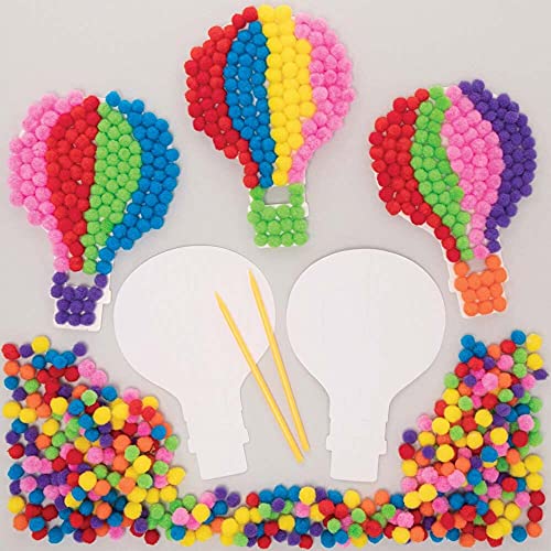 Baker Ross FE373 Heißluftballon-Bastelset – Packung mit 5 selbstklebenden Karten mit bunten Pompons zum Basteln von Baker Ross