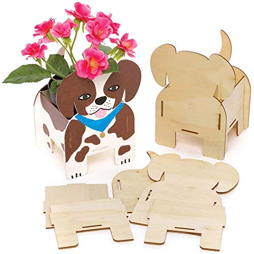 Baker Ross FE375 Hunde-Blumentopf-Bastelsets aus Holz, 3 Stück, zum Selbermachen, Pflanztöpfe für Kinder zum Dekorieren, kreative Aktivitäten für Kinder, Mittel von Baker Ross