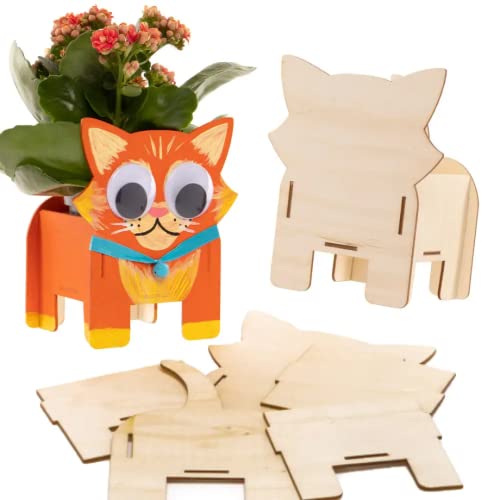 Baker Ross FE386 Katzen-Holzblumentopf-Bastelsets, 3 Stück, Machen Sie Ihren eigenen Blumentopf, Pflanztöpfe für Kinder zum Dekorieren, kreative Aktivitäten für Kinder von Baker Ross