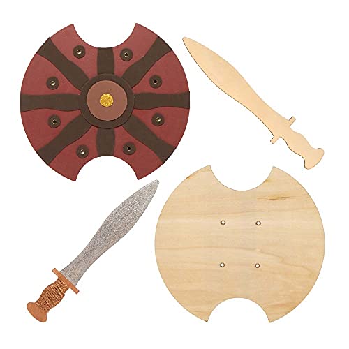 Baker Ross FE458 Gladiator Holzschwerter und Schilde, zum Dekorieren. Bemalen Sie Ihre eigenen Sets, Kostümset für Kinder, 2 Stück von Baker Ross