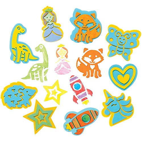 Baker Ross FE501 Schaumstoffstempel Bastelset - 20 Stück, Bastelstempel, Stempelsets für Kinder, ideal für Kinder Kunst und Handwerk Projekte von Baker Ross