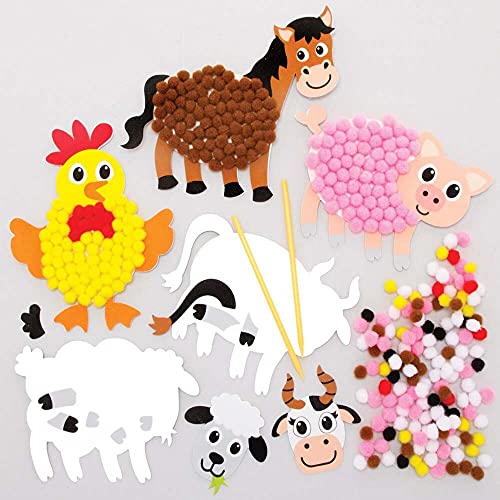 Baker Ross FE573 Bauernhof-Bastelset mit bunten Pompons, selbstklebend, 5 Stück von Baker Ross