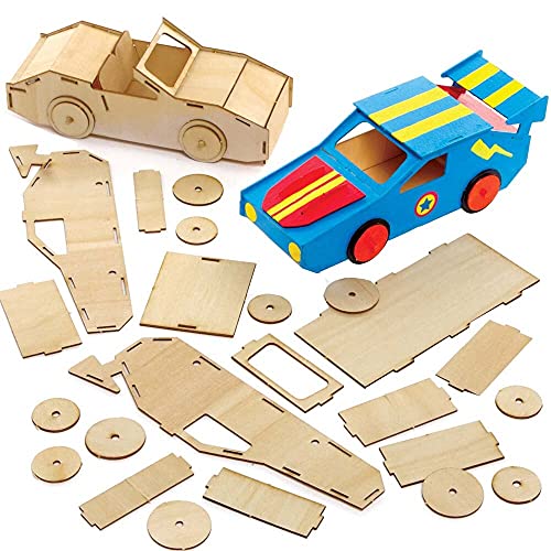 Baker Ross FE625 Holzbastel-Set, Rennauto, Holz-Bastelset für Kinder zum Dekorieren und Ausstellen, Lernaktivitäten für Kinder, 2 Stück von Baker Ross