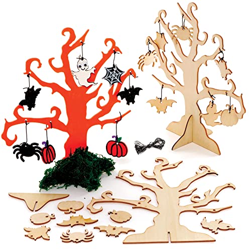 Baker Ross FE740 Gruseliges Holz-Baum-Set, 2 Stück, Holz-Bastelset zum Dekorieren und Präsentieren für Kinder, ideal für Halloween, Kunst- und Bastelprojekte, Goldenen von Baker Ross