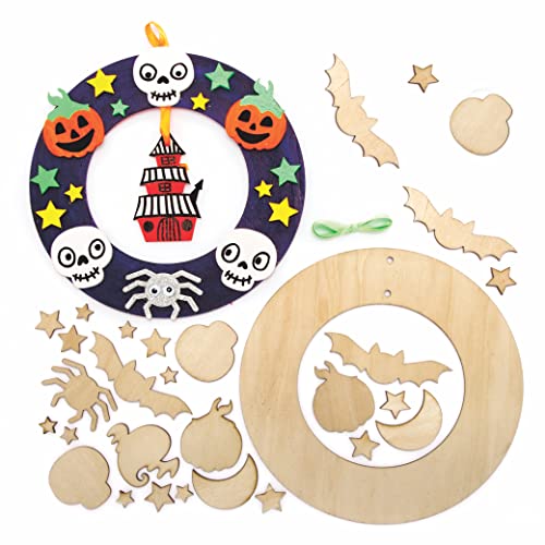 Baker Ross FE756 Halloween Kränze Holz Bastelset - 2 Stück, Kreativsets und Bastelbedarf zum Basteln und Dekorieren, Halloween Holzbastelsets für Kinder, Grün von Baker Ross