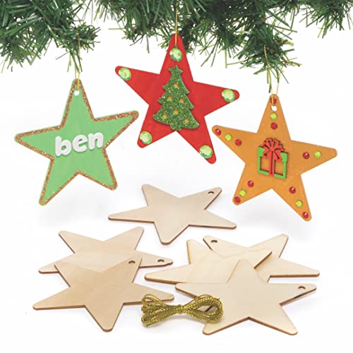 Baker Ross FE761 Stern Dekoration aus Holz - 12er Pack, Holzbasteleien zum Basteln und Dekorieren, Weihnachtsdekoration zum Selbermachen von Baker Ross