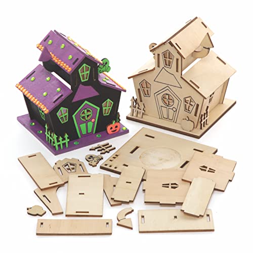 Baker Ross FE764 Spukhaus-Modellbausatz aus Holz, Teelichthalter zum Dekorieren und Ausstellen, Holzhandwerk für Kinder, ideales Halloween-Kunst- und Bastelprojekt, 3 Stück von Baker Ross