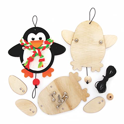 Baker Ross FE771 Pinguin Holzpuppen Bastelset - 5er Pack, Holz Puppen für Kinder zum Bemalen, Basteln und Dekorieren, Weihnachtsbastelideen, Basteln an Weihnachten von Baker Ross